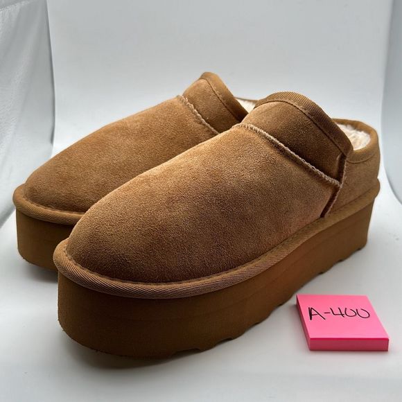 CUSHIONAIRE Women's Genuine Suede Cozy Mule Platform +Memory Foam 9 CHESTNUT - Picture 3 of 7